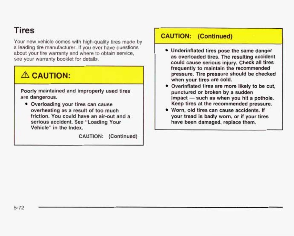 Tires, A caution, Caution | GMC 2003 Sierra User Manual | Page 447 / 556