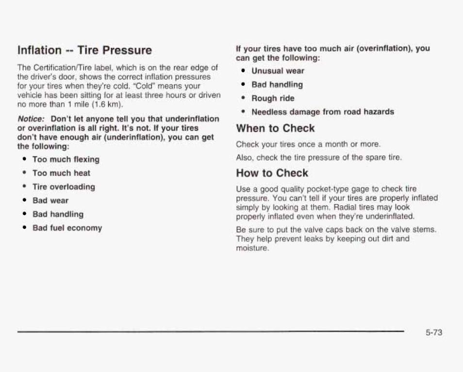 Inílation — tire pressure, When to check | GMC 2003 Sierra User Manual | Page 448 / 556