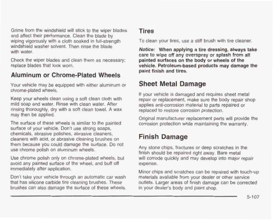 Atuminum or chrome-ptated wheels, Tires, Sheet metal damage | Finish damage | GMC 2003 Sierra User Manual | Page 482 / 556