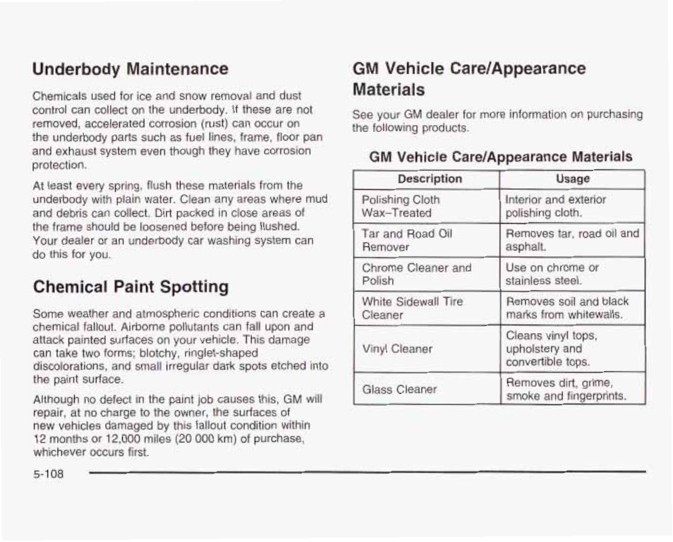 Chemical paint spotting, Gm vehicle care/ap pea ranсe materials | GMC 2003 Sierra User Manual | Page 483 / 556