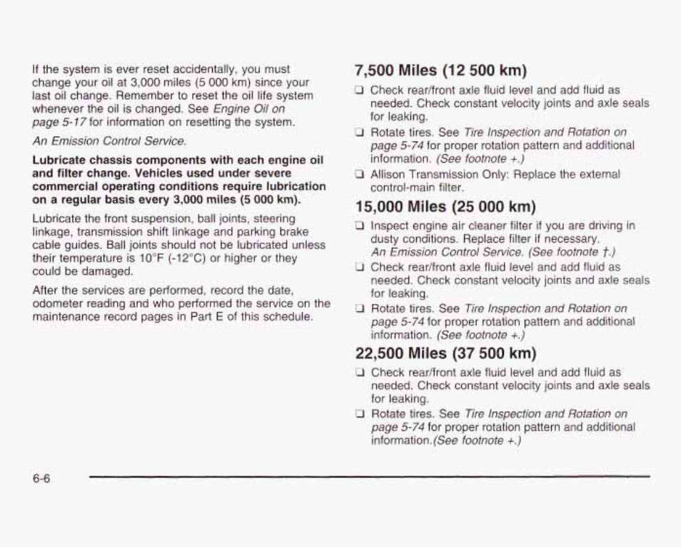 15,000 miles (25 000 km), 500 miles (37 500 km), 500 miles (tisookm) | GMC 2003 Sierra User Manual | Page 505 / 556