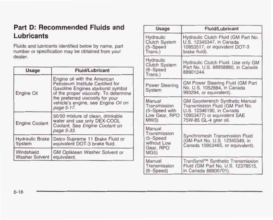 Part d; recom men tied fluids and lubricants, Part di recommended fluids and lubricants -16 | GMC 2003 Sierra User Manual | Page 517 / 556