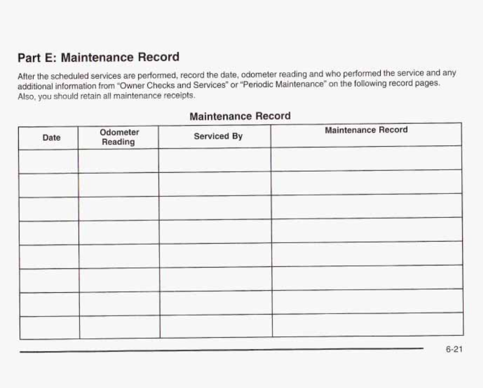 Part e: maintenance record | GMC 2003 Sierra User Manual | Page 520 / 556