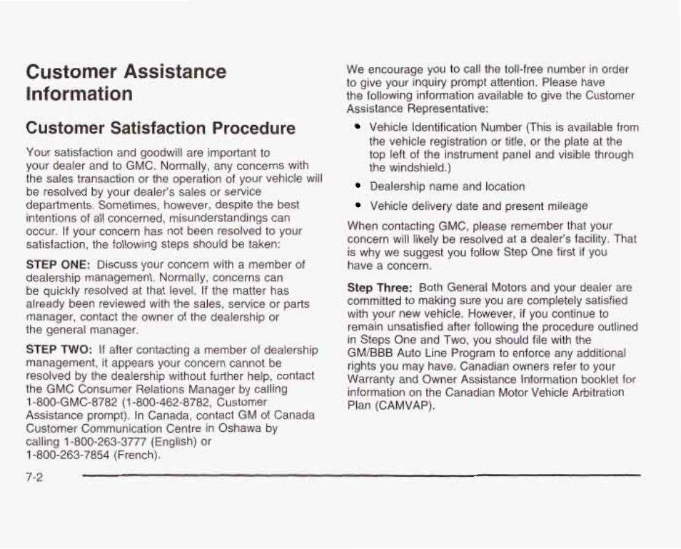 Customer assistance information, Customer satisfaction procedure | GMC 2003 Sierra User Manual | Page 525 / 556