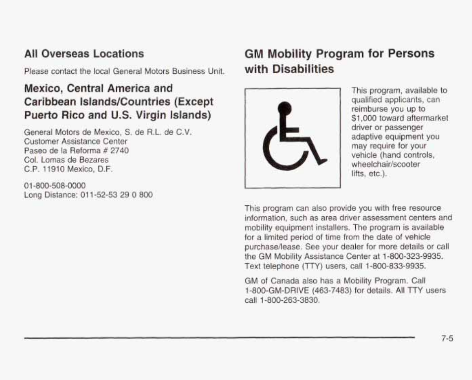 All overseas locations, Gm mobility program for persons with disabilities | GMC 2003 Sierra User Manual | Page 528 / 556