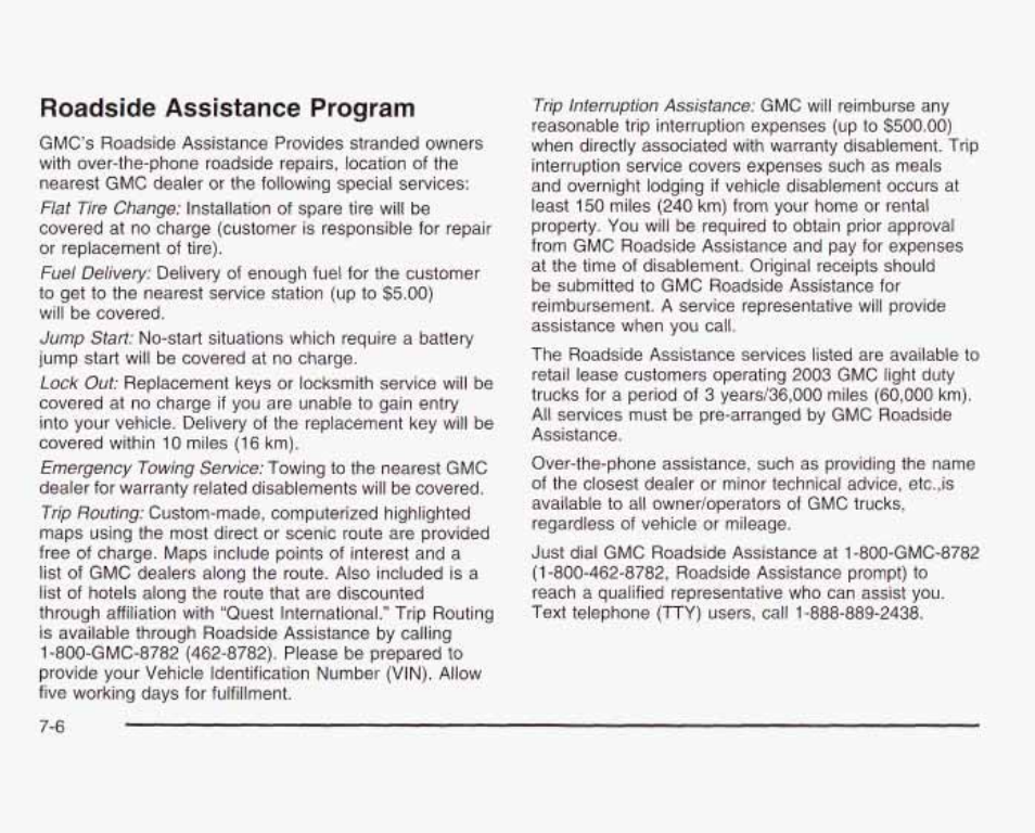 Roadside assistance program | GMC 2003 Sierra User Manual | Page 529 / 556