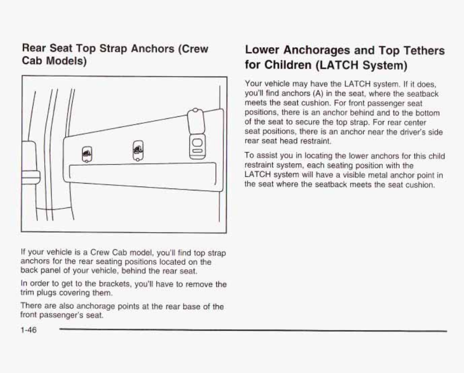 Rear seat top strap anchors (crew cab models), Frorti | GMC 2003 Sierra User Manual | Page 53 / 556