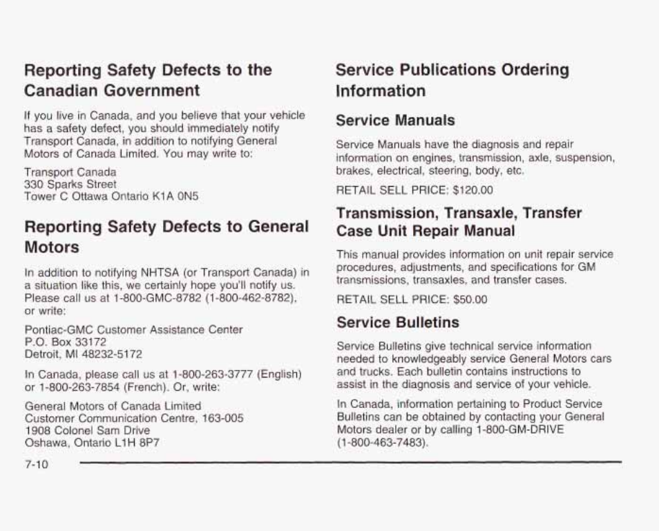 Reporting safety defects to general motors, Service publications ordering information, Service manuals | Service bulletins | GMC 2003 Sierra User Manual | Page 533 / 556