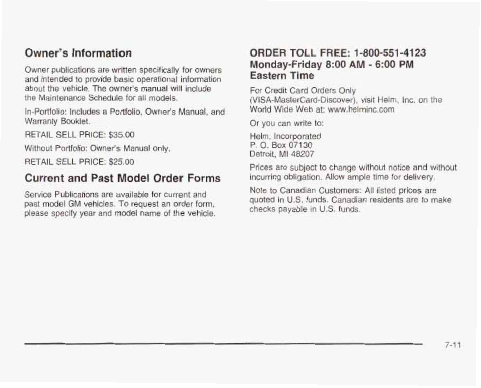 Owner's lr>formation, Current and past model order forms | GMC 2003 Sierra User Manual | Page 534 / 556