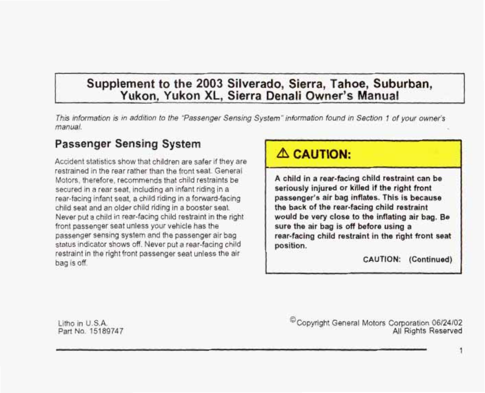 Passenger sensing system | GMC 2003 Sierra User Manual | Page 536 / 556