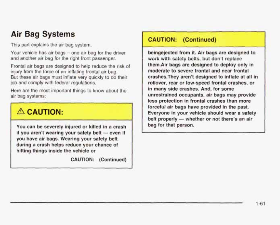 Air bag systems, Air bag systems -61 | GMC 2003 Sierra User Manual | Page 68 / 556