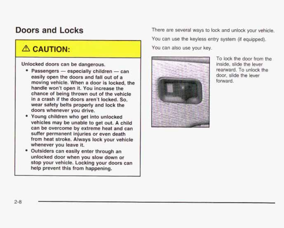 Doors and locks, Deots and lacks -0 | GMC 2003 Sierra User Manual | Page 95 / 556