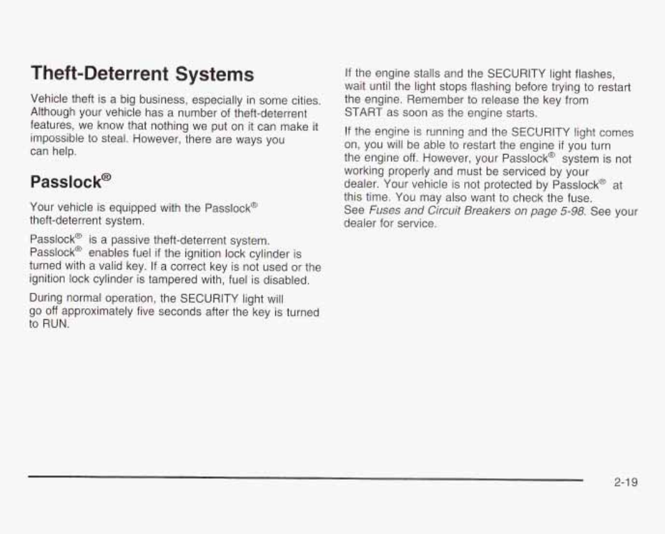 Theft-deterrent systems, Passlock | GMC 2003 Savana User Manual | Page 102 / 400