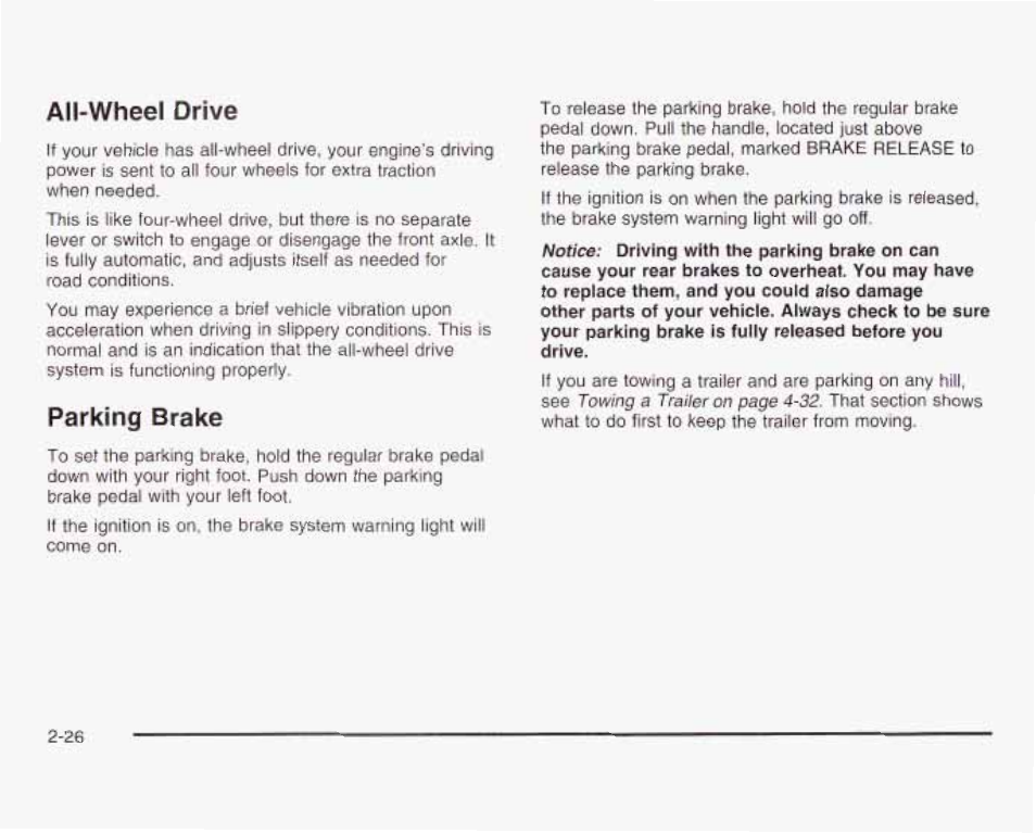 All-wheel drive, Parking brake | GMC 2003 Savana User Manual | Page 109 / 400
