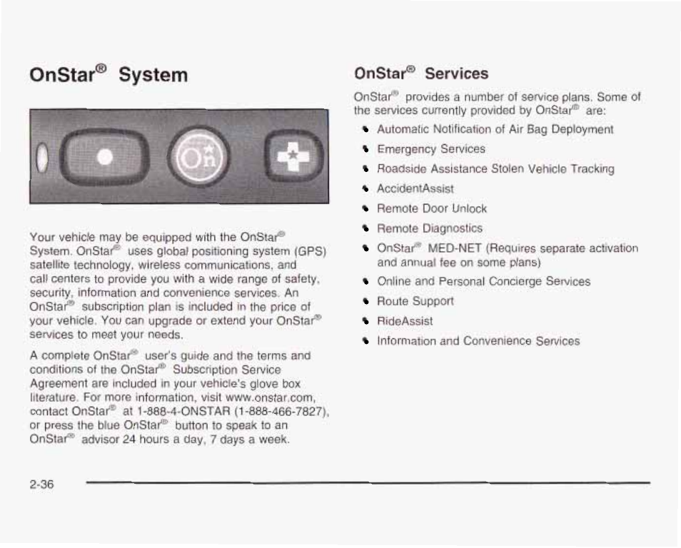 Onstar® system, Onstar^ services | GMC 2003 Savana User Manual | Page 119 / 400
