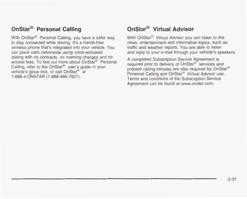 Onstar® personaj calting, Onstar® virtuaj advisor | GMC 2003 Savana User Manual | Page 120 / 400