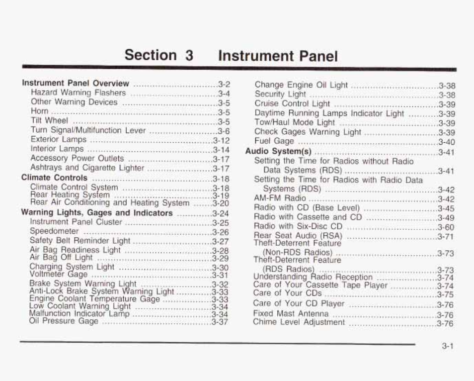 Section 3 instrument panel | GMC 2003 Savana User Manual | Page 122 / 400