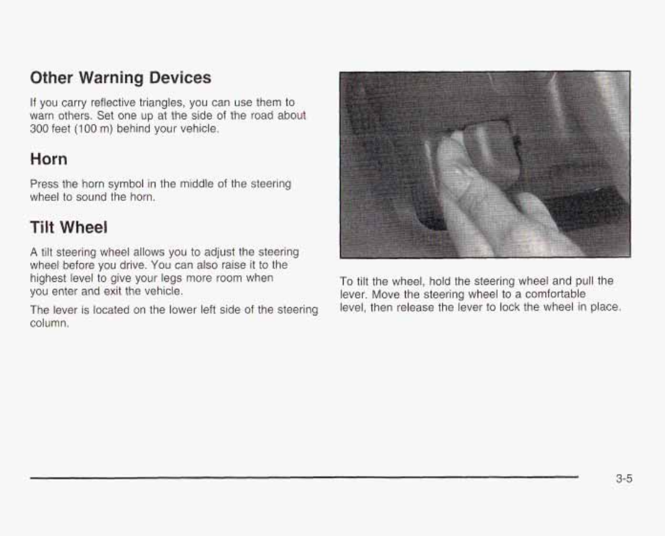 Other warning devices, Horn, Tilt wheel | GMC 2003 Savana User Manual | Page 126 / 400