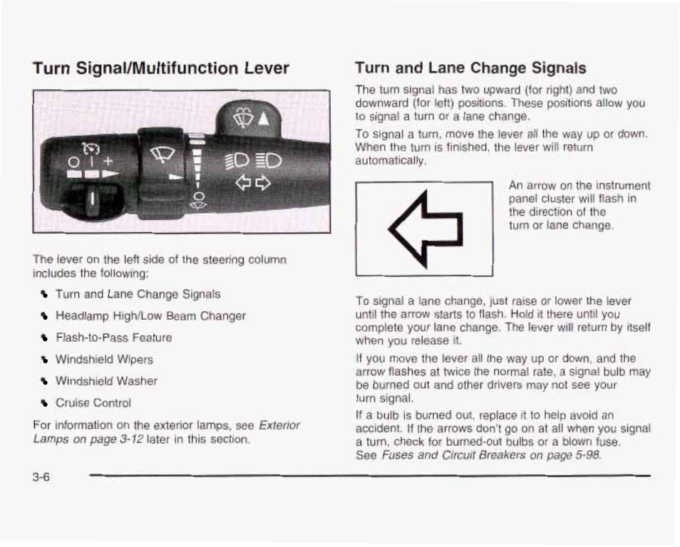 Turn signai/multifunction lever, Turn and lane change signals | GMC 2003 Savana User Manual | Page 127 / 400