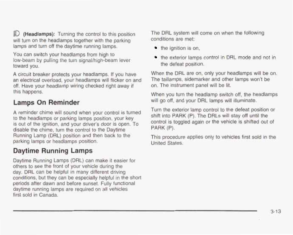 Lamps on reminder, Daytime running lamps | GMC 2003 Savana User Manual | Page 134 / 400