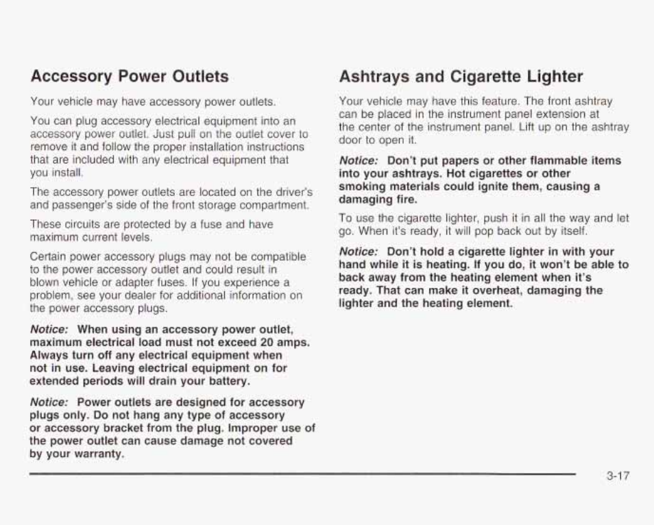 Ashtrays and cigarette lighter | GMC 2003 Savana User Manual | Page 138 / 400
