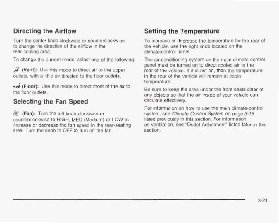 Directing the airflow, Selecting the fan speed, Setting the temperature | GMC 2003 Savana User Manual | Page 142 / 400