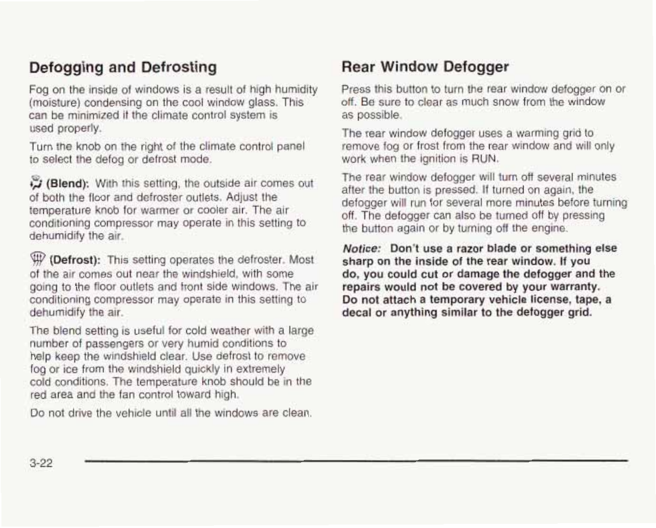 Defogging and defrosting, Rear window oefogger | GMC 2003 Savana User Manual | Page 143 / 400