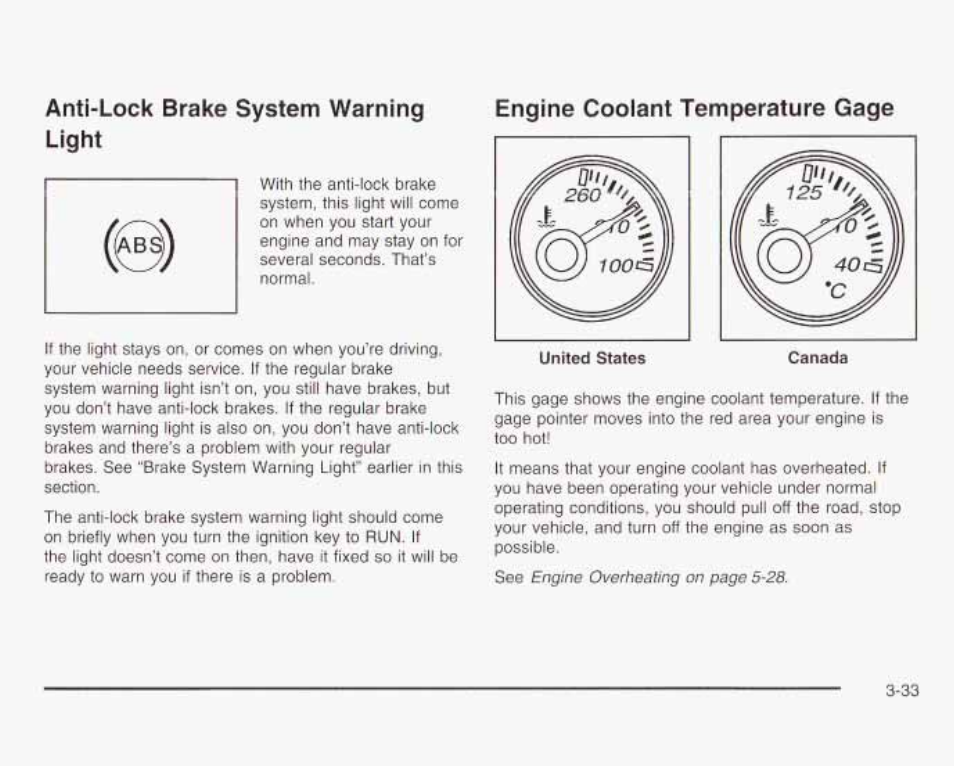 Anti-lock brake system warning light, Engine coolant temperature gage, Brake system warning light -32 | GMC 2003 Savana User Manual | Page 154 / 400
