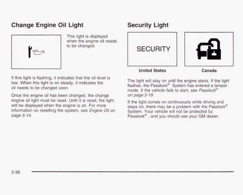 Change engine oil light security light | GMC 2003 Savana User Manual | Page 159 / 400