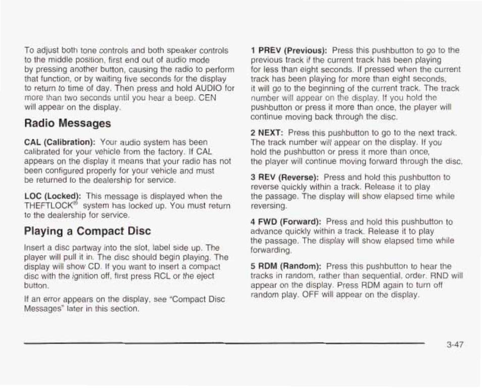 Radio messages, Playing a compact disc | GMC 2003 Savana User Manual | Page 168 / 400