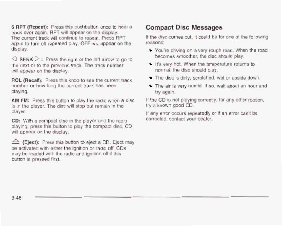Compact disc messages | GMC 2003 Savana User Manual | Page 169 / 400