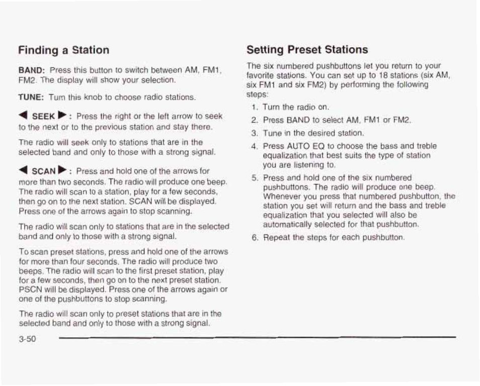 Finding a station, Setting preset stations | GMC 2003 Savana User Manual | Page 171 / 400