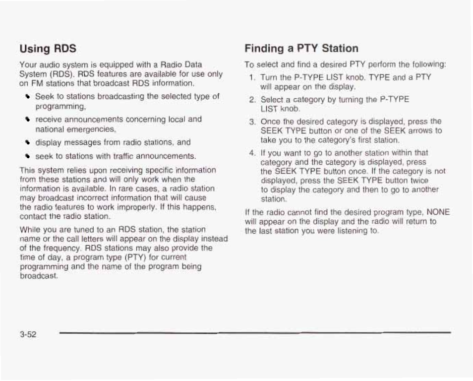 Using rds, Finding a pty station | GMC 2003 Savana User Manual | Page 173 / 400