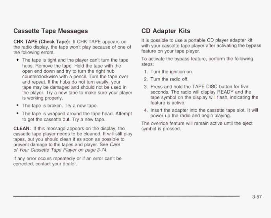 Cassette tape messages, Cd adapter kits | GMC 2003 Savana User Manual | Page 178 / 400