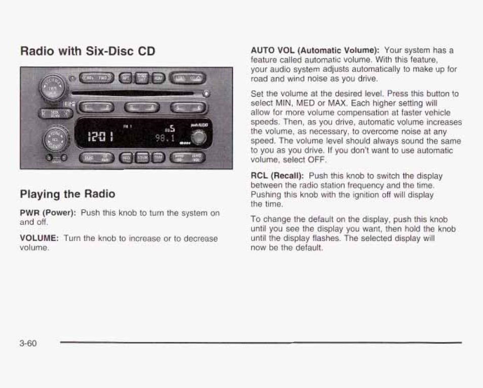 Radio with six-disc cd, Playing the radio | GMC 2003 Savana User Manual | Page 181 / 400