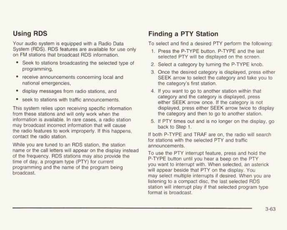 Using rds, Finding a pty station | GMC 2003 Savana User Manual | Page 184 / 400