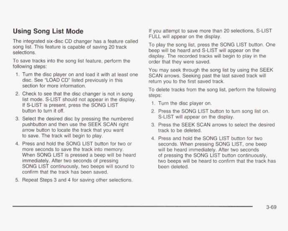 Using song list mode | GMC 2003 Savana User Manual | Page 190 / 400