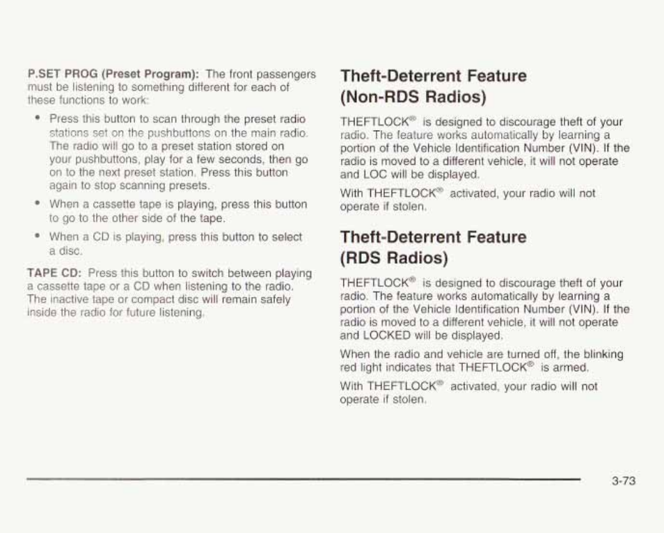 Theft-deter rent feature (non-rds radios), Theft-deterrent feature (rds radios) | GMC 2003 Savana User Manual | Page 194 / 400
