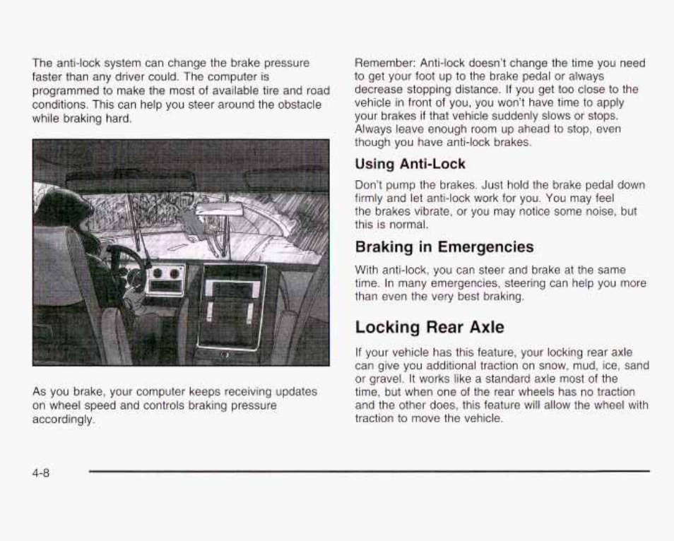 Locking rear axle, Braking in emergencies | GMC 2003 Savana User Manual | Page 205 / 400