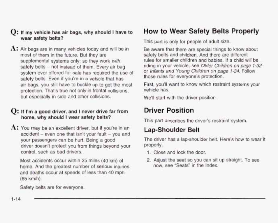 How to wear safety belts properiy, Driver position, Lap’shoiltder belt | GMC 2003 Savana User Manual | Page 21 / 400