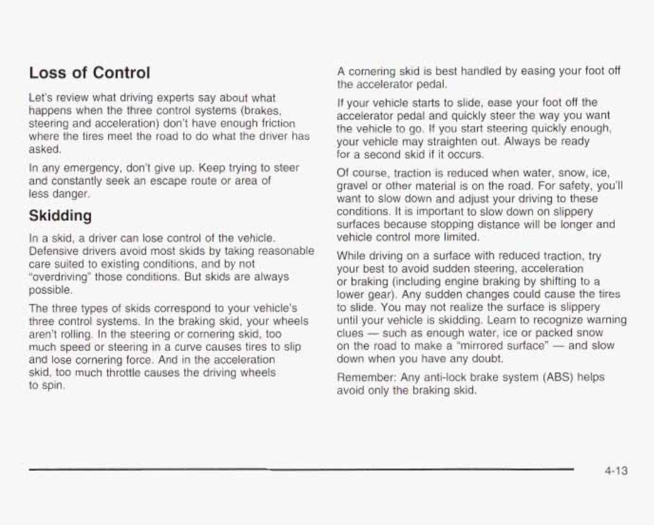Loss of control, Skidding | GMC 2003 Savana User Manual | Page 210 / 400