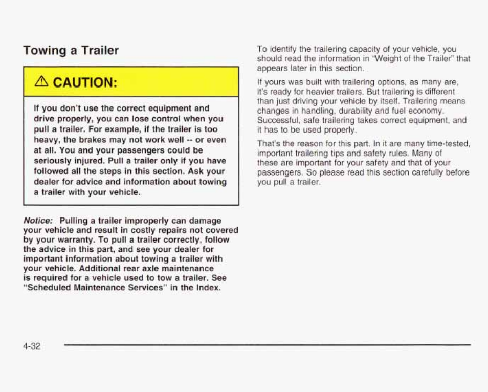Towing a trailer, A caution | GMC 2003 Savana User Manual | Page 229 / 400