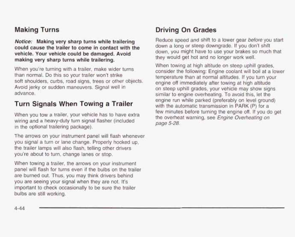 Turn signals when towing a trailer, Making turns, Driving on grades | GMC 2003 Savana User Manual | Page 241 / 400