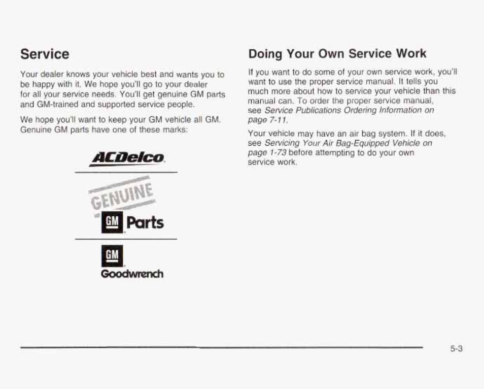 Service, Doing your own service work, Qodchivrefieti | Parts doing your own service work | GMC 2003 Savana User Manual | Page 246 / 400