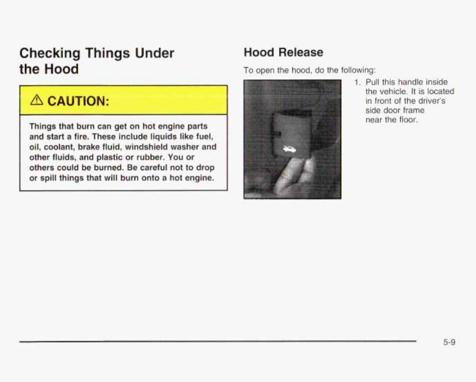 Checking things under the hood, Hood release | GMC 2003 Savana User Manual | Page 252 / 400