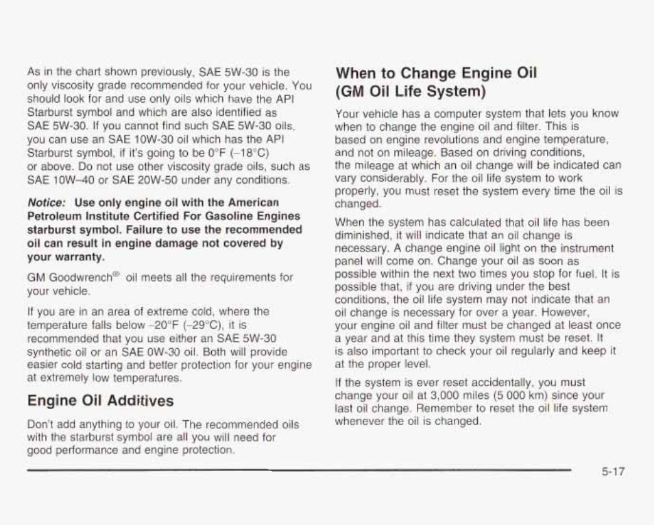 When to change engine oil (gm oil life system) | GMC 2003 Savana User Manual | Page 260 / 400