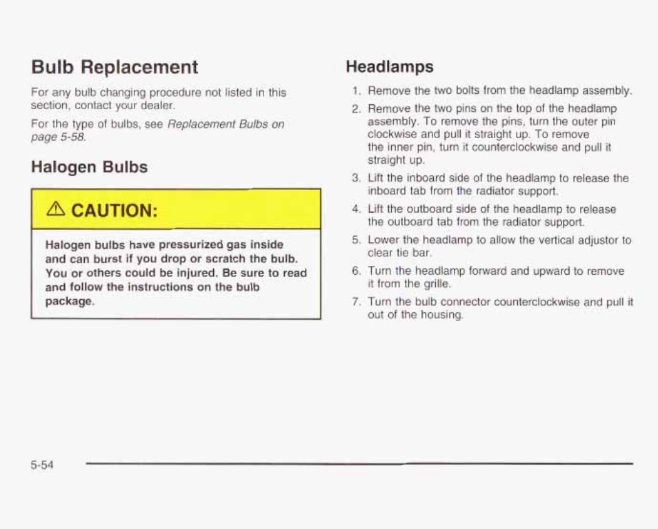 Bulb replacement, Halogen bulbs, Headlamps | GMC 2003 Savana User Manual | Page 297 / 400