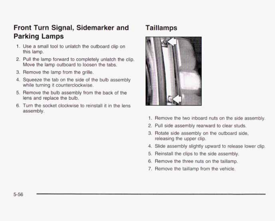 Front turn signal, siuemarker and parking lamps, Tamlamps | GMC 2003 Savana User Manual | Page 299 / 400