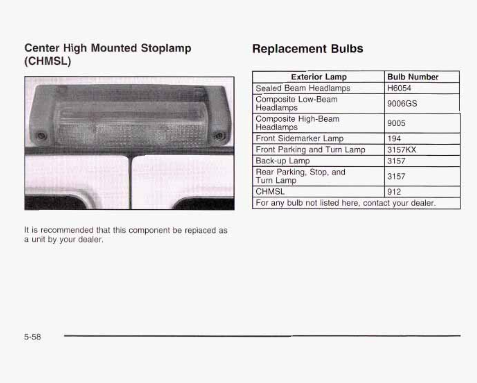 Center high mounted stopiamp (chm5l) | GMC 2003 Savana User Manual | Page 301 / 400