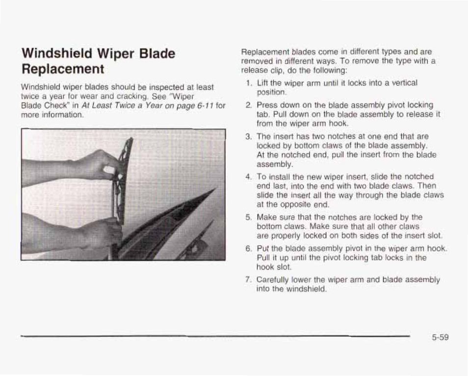 Windshield wiper blade replacement | GMC 2003 Savana User Manual | Page 302 / 400